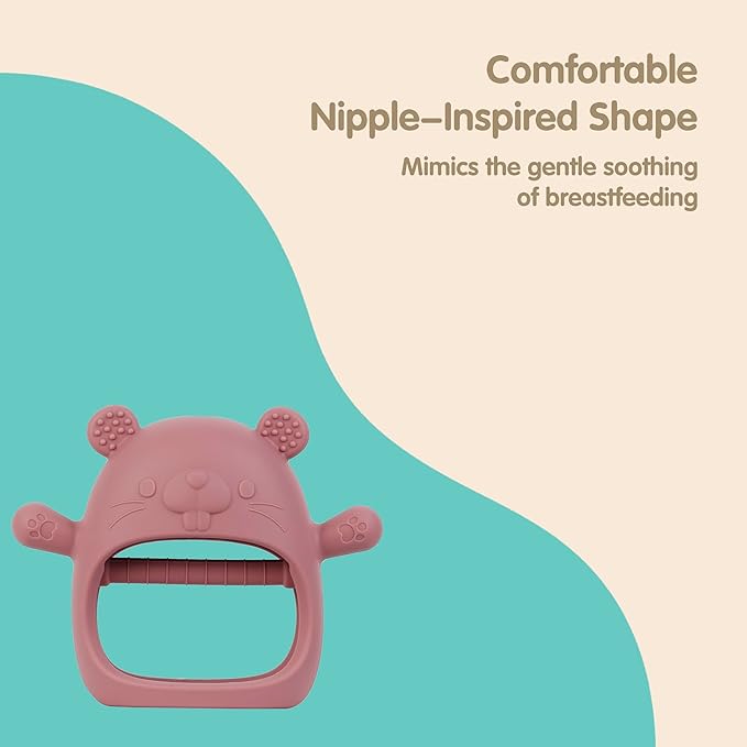 Silicone Baby Teether Toy for 3-24Months, BPA-Free Handheld Teething Relief Toy for Sore Gums, Easy-to-Grip Animal Design for Infants & Toddlers, Dishwasher Safe(Groundhog Dark Pink)