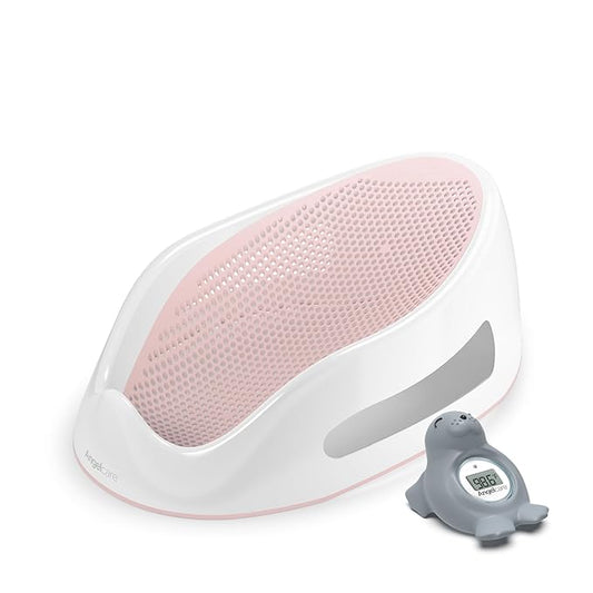 Angelcare Baby Pink Soft Touch Bath Support & Thermometer Bundle | Newborn Baby Bathtub 0-6 Months | Baby Registry Must-Have | Newborn Essentials for Safe & Comfortable Bath Time