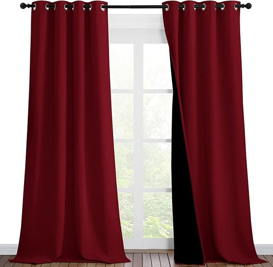 NICETOWN Truly Blackout Drapes for Living Room, Heavy-Duty Full Light Shading Curtain Set with Black Liner Backing for Villa/Hall/Dorm Window（Burgundy Red, Set of 2, 46 inches Wide x 90 inches Long