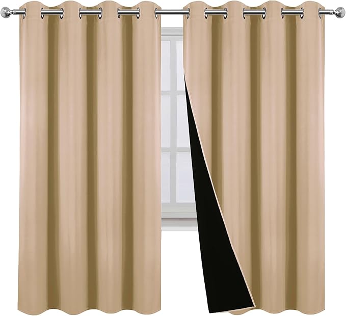 LEMOMO Blackout Curtains Beige Curtains 52 x 63 Inch 2 Panels Darkening Thermal Insulated Bedroom Curtains