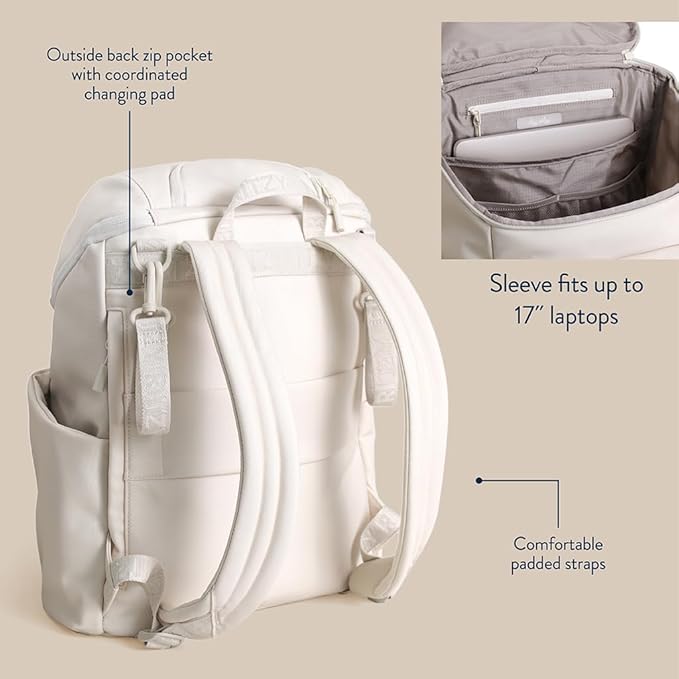 Itzy Ritzy Belong Bucket Backpack – Lightweight Diaper Bag Backpack Featuring 16 Pockets, Bucket Top Opening, Stroller Straps & Changing Pad; Organized and Stylish Everyday Family Backpack (Cream)