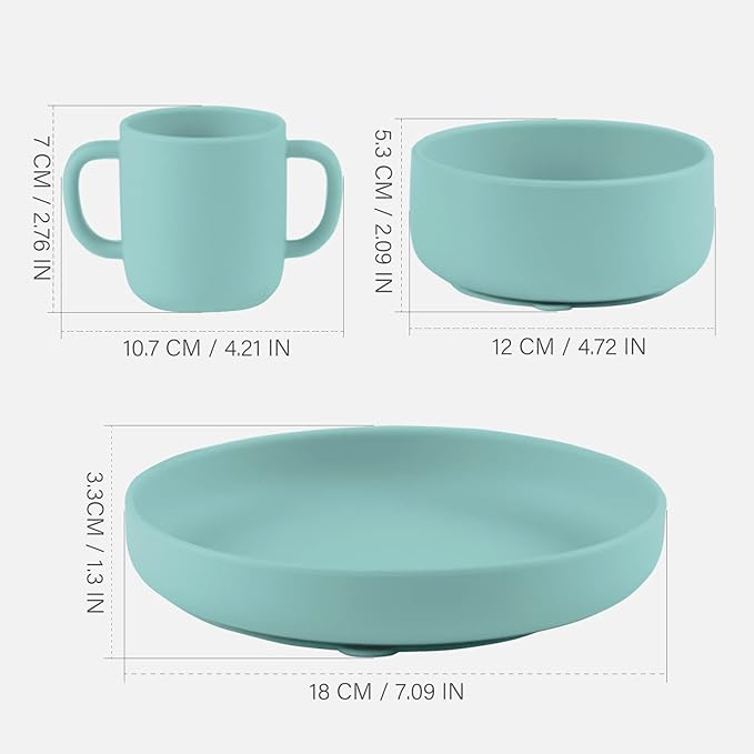 YOOFOREA Baby Led Weaning Supplies I Toddler Infant Baby Essentials First Stage I Baby Feeding Set - Tiny Cup, Suction Bowl & Plate I 100% Platinum Food Grade Silicone I BPA BPS PVC Free - Fog