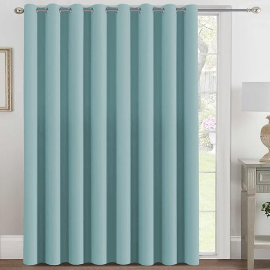 H.VERSAILTEX Blackout Patio Curtains 100 x 108 Inches for Sliding Door Extral Wide Blackout Curtain Panels Thermal Insulated Room Divider - Grommet Top, 9' Tall by 8.5' Wide - Mineral Blue