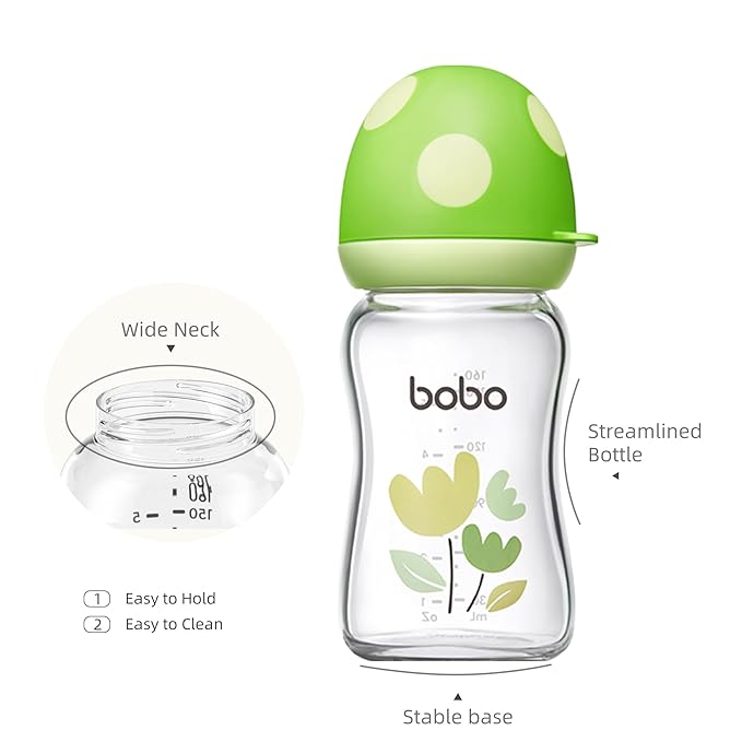YOHKOH Natural Glass Baby Bottle with Level 1 Slow Flow Nipple, Newborn Anti-Colic Baby Bottles, Wide Neck Mushroom Baby Glass Bottle (Multicolour1, (5.4oz (Pack of 4))