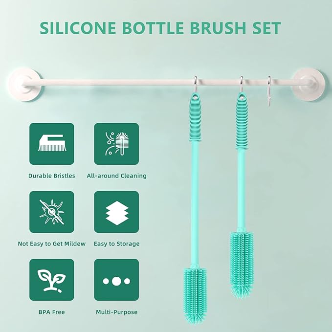 Silicone Bottle Cleaning Brush | 2 Pack| Water Bottle Brush Cleaner Brush for Hydro Flask,Glassware,Vacuum Sports Bottle&Vases,Water Bottle Cleaner Brush for Narrow Neck Containers
