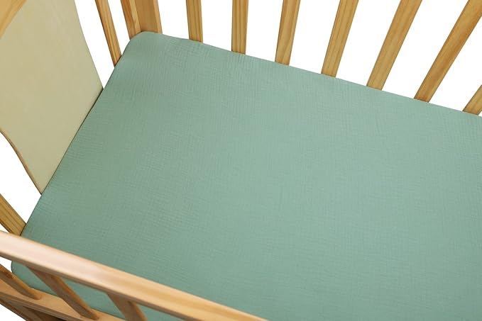 Onacosht Muslin Crib Sheets for Boys Girls, Soft Breathable 100% Cotton Baby Fitted Sheet 52" x 28" for Standard Toddler Crib Mattress, 2 Pack, Grey and Green