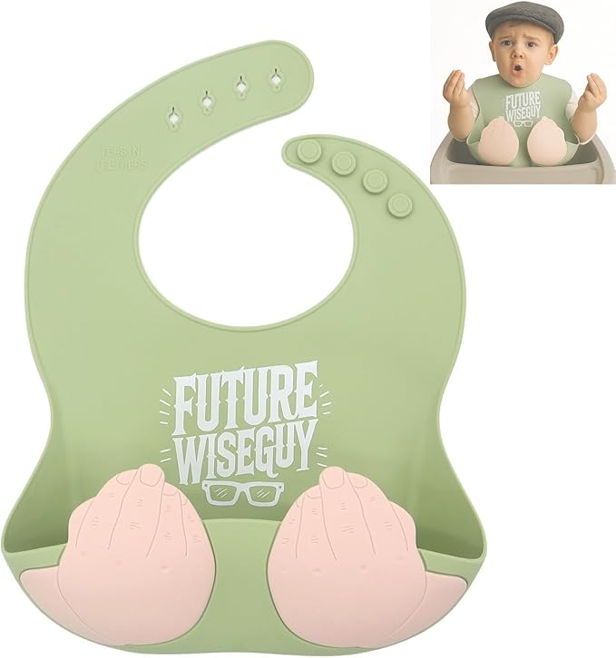 Teasin' Teethers Funny Italian Silicone Baby Bib with Pocket Food Catcher for Toddlers and Infants Funny Baby Bib Gift