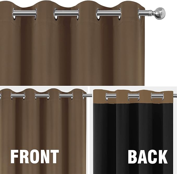 LEMOMO 100% Blackout Curtains 52 x 63 Inch Cappuccino Curtains 2 Panels Darkening Thermal Insulated Bedroom Curtains