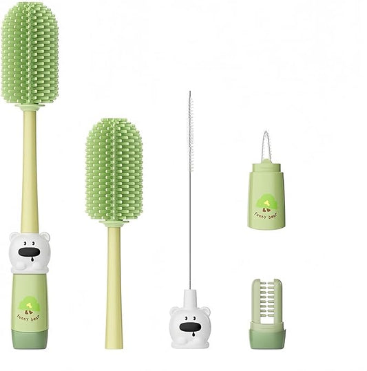 Pevxuoleo 4-in-1 Silicone Water Bottle Cleaning Brush Kit, Long Handle Straw Brush for Reusable Bottles, Mugs, Travel Cups, Wine Glasses,Multi-Purpose Cleaning Tools Set(Green)