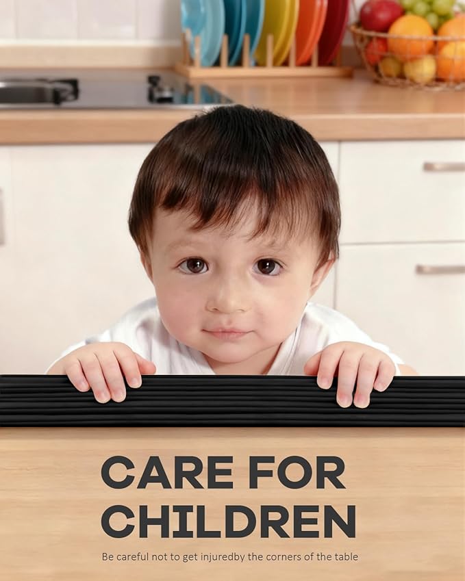 W Wide Edge Protector Strip Extra Thick Baby Proofing Bumper Guard with Strong Adhesive Child Safety for Table Desk Bed Cabinet Furniture in Home and Nursery (Black)