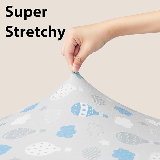 Baby Mini Crib Sheets Boy, Portable 38”x26” Pack and Play Sheets Fitted for Playard and Pack N Play Mattress, 3-Pack Soft Microfiber Blue Cloud Animals