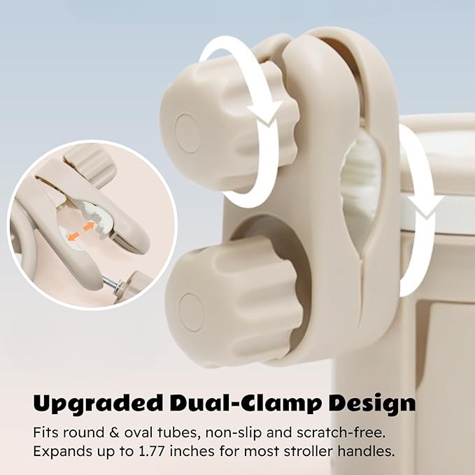 Lusinus 3-in-1 Dual Cup and Phone Holder with 360 Rotating Clamp Compatible with YOYO Stroller - Fits Bottles, Coffee Cups, Smartphones