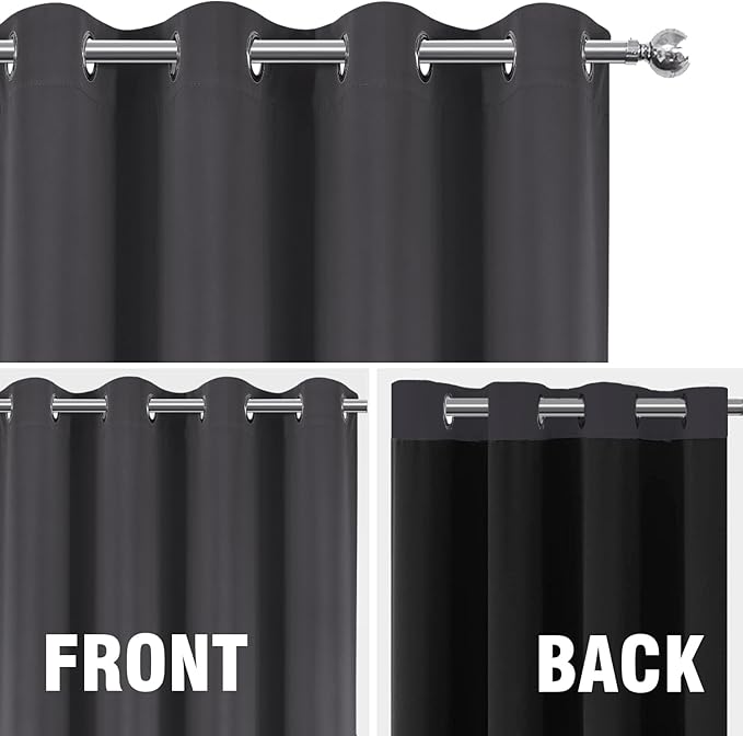 LEMOMO 100% Blackout Curtains 66 x 84 Inch Dark Grey Curtains 2 Panels Darkening Thermal Insulated Bedroom Curtains