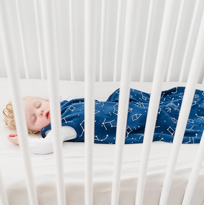 Woolino Merino Wool and Organic Cotton Baby Sleep Bag - 4 Season Classic Sleep Sack - Two-Way Zipper Sleeping Bag for Baby and Toddler - 6-18 Months - Night Sky