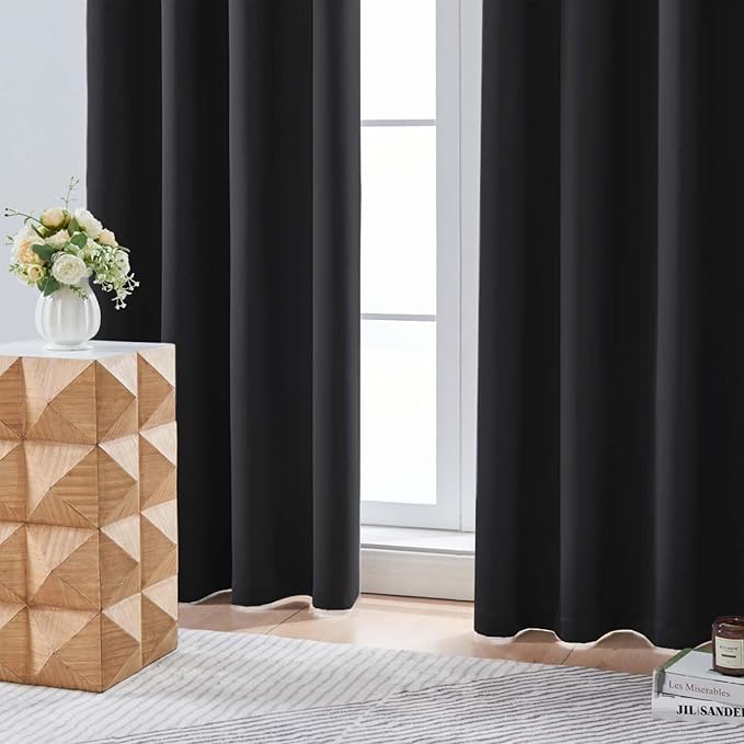 Aiyufeng Halloween Black Blackout Curtains for Bedroom 90 Inches Long 2 Panels Set, Solid Privacy Energy Saving Living Room Window Treatment Curtains Blackout Drapes, W40 x L90 Inch, Black