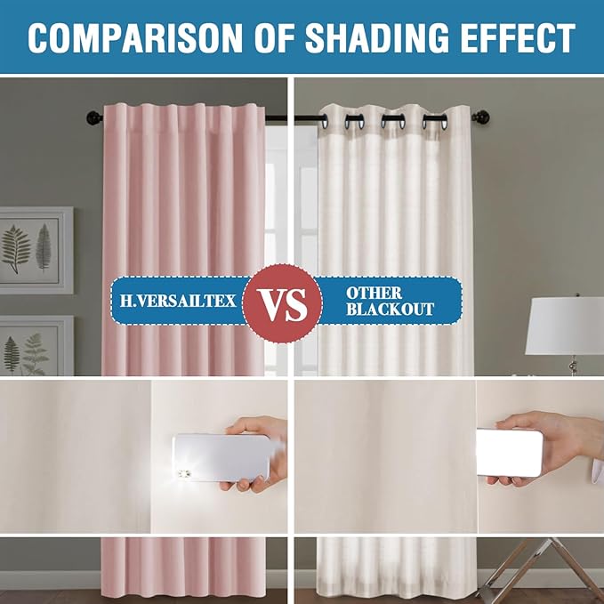 H.VERSAILTEX 100% Blackout Curtains for Bedroom with Black Liner Full Room Darkening Curtains 45 Inch Long Thermal Insulated Back Tab/Rod Pocket Window Drapes for Living Room, 2 Panels, Baby Pink