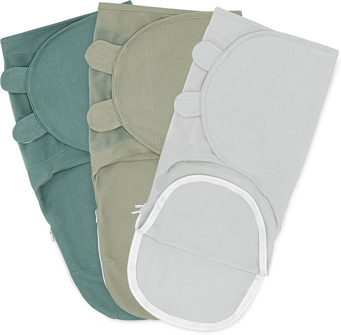 Comfy Cubs Easy Swaddle Blanket with Zipper Closure, 3 Pack - 100% Cotton Newborn Wrap, Small for 0-3 Months Infants, Breathable and Durable Sleep Sack for Babies - Stone, Sage, Azul