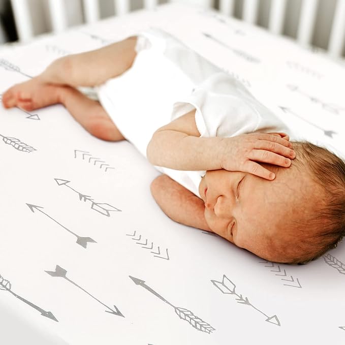 GRSSDER Stretchy Ultra Soft Jersey Knit Fitted Crib Sheets Set 2 Pack, Cozy Crib Sheet Fits All Standard Crib Mattress Pads, Christmas Trees and Arrows