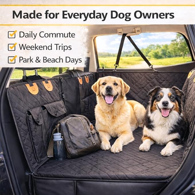 Back Seat Extender for Large Dogs, Dog Car Seat Cover Hard Bottom Holds 400lbs, Waterproof Nonslip Dog Hammock for Car, Large Car Seat Protector for Car, SUV, Truck, Universal Fit