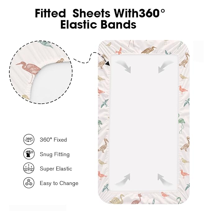 Bimocosy Pack and Play Sheets Fitted 4 Pack, 38 x 26 Inch Pack n Play Mini Crib Sheets for Boys and Girls, Soft Stretchy Playard Mattress Sheets for Graco Pack n Play, Forest Friends