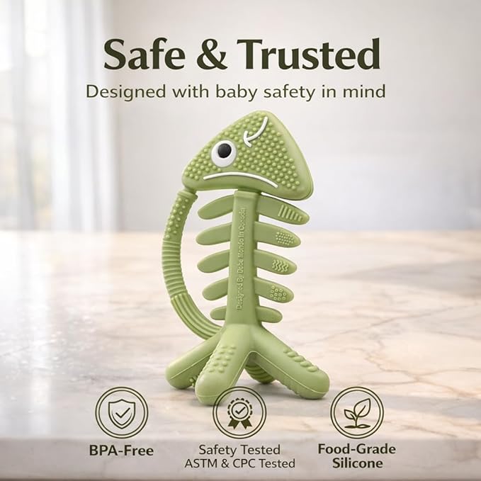3 in 1 Infant Toys, Baby Teething Toys 3–6 6–12 Months, Teethers for Babies 0–3–6–12 Months for Teething Relief, Baby Gift, Baby Teether Toys, Silicone Sensory Toys, USA Patent Pending, Fish (Gray)