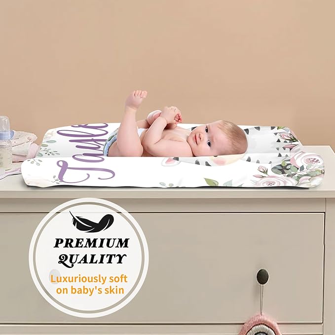 Custom Changing Pad Cover Set - Jersey Knit Ultra Soft Unisex Waterproof Diaper Changing Table Covers with Personalized Name for Baby Boys Girls - Comfy Cozy 2 Pcs Set Style03