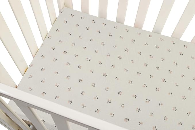Onacosht Muslin Crib Sheets for Boys Girls, Soft Breathable 100% Cotton Baby Fitted Sheet 52" x 28" for Standard Toddler Crib Mattress, 2 Pack, Pink Floral