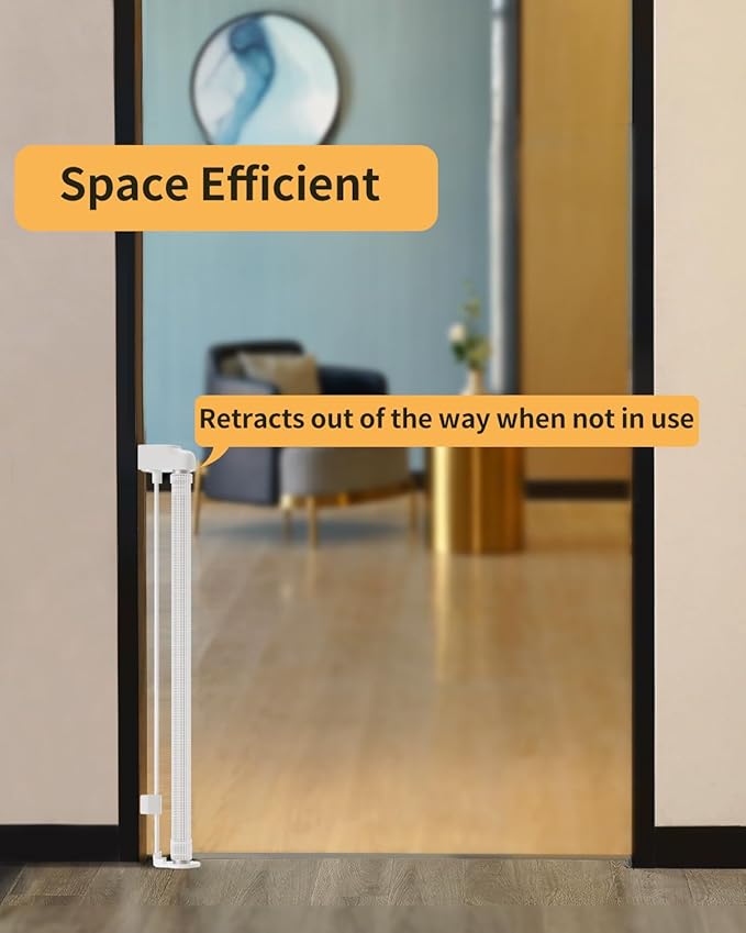 Retractable Baby Gate,Mesh Baby Gate or Mesh Dog Gate,33" Tall,Extends up to 55" Wide,Child Safety Gate for Doorways, Stairs, Hallways, Indoor/Outdoor（White,33"x55"
