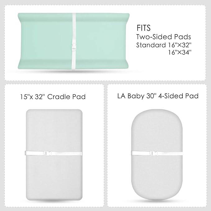 TILLYOU Changing Pad Cover Set in Soft Jersey Material - Fits 32"/34''x16 Contoured Pad for Babies, Lt Green & Lt Gray