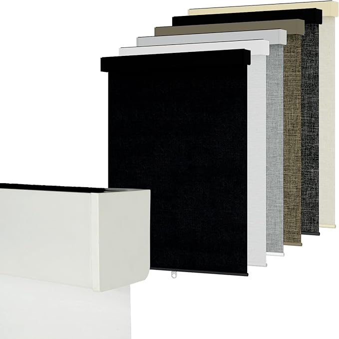 Blackout Roller Shades Blinds for Windows, Free-Stop Cordless Roller Shades with Valance, Thermal Insulated Fabric Window Blinds UV Protection for Home, Bedroom, White, 74.5" W x 72" H