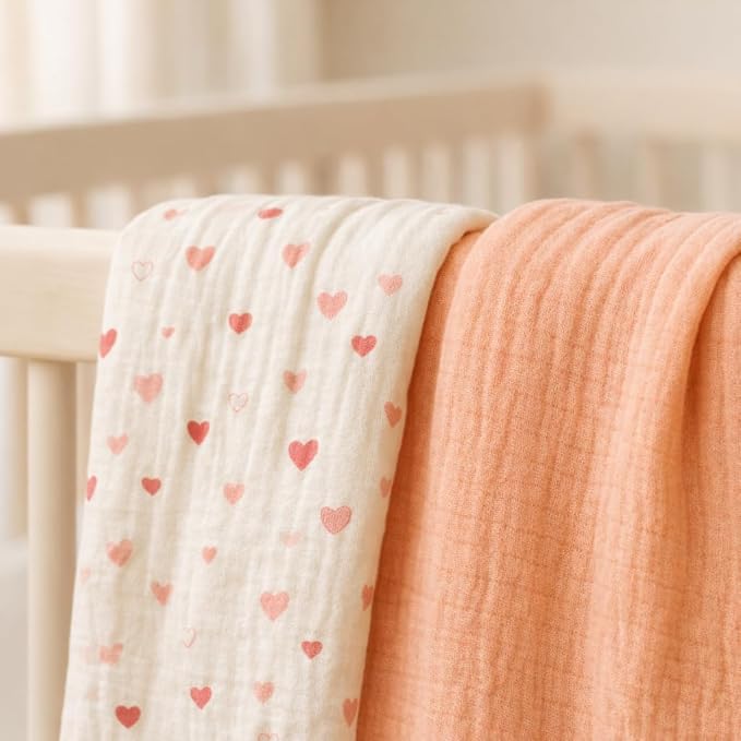 Soft 100% Cotton Swaddles for Newborns, 2- Pack - Large, Breathable Baby Blanket - Versatile, Durable Muslin Swaddle Blankets - Perfect Newborn Essentials (Hearts/Pink)