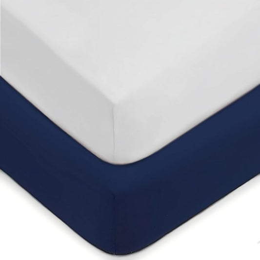 American Baby Company 2 Pack Fitted Crib Sheets 52" x 28" - Ultra Soft Microfiber Crib and Toddler Bed Sheets, White/Navy, Neutral for Boys & Girls