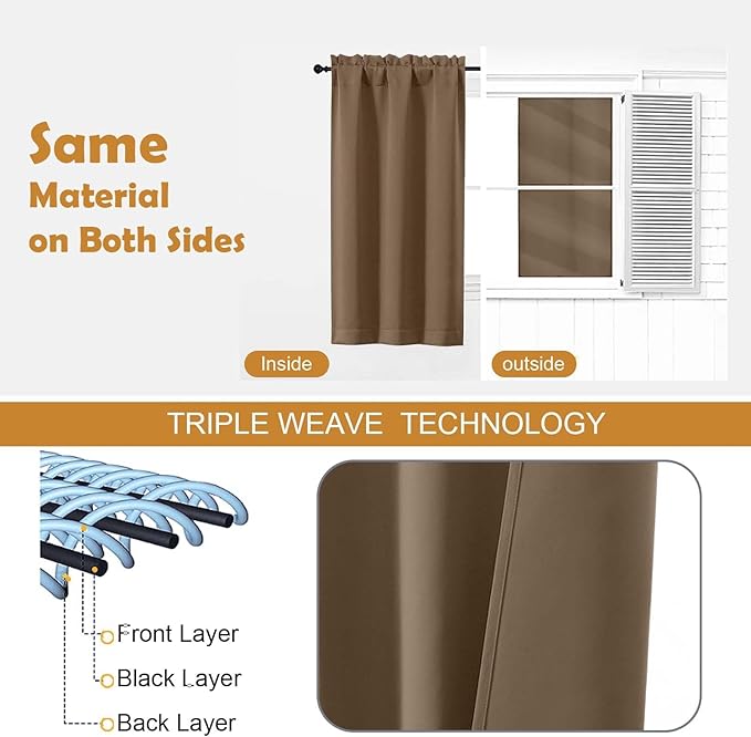 Aiyufeng Brown Blackout Curtains for Bedroom 96 Inches Long 2 Panels, Solid Thermal Insulated, Energy Saving Living Room Window Treatment Curtains Blackout Drapes, W40 x L96 Inch, Brown