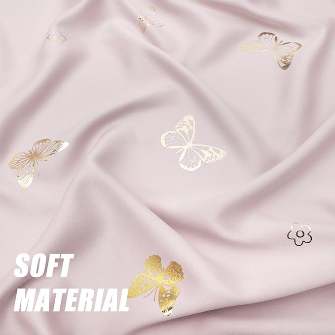 Jubilantex Lavender Pink Butterfly Blackout Curtains 2 Panels 54" Length for Baby Girls Nursery Bedroom Metallic Floral Print Room Darkening Drapes Grommet Window Treatment for Living Room