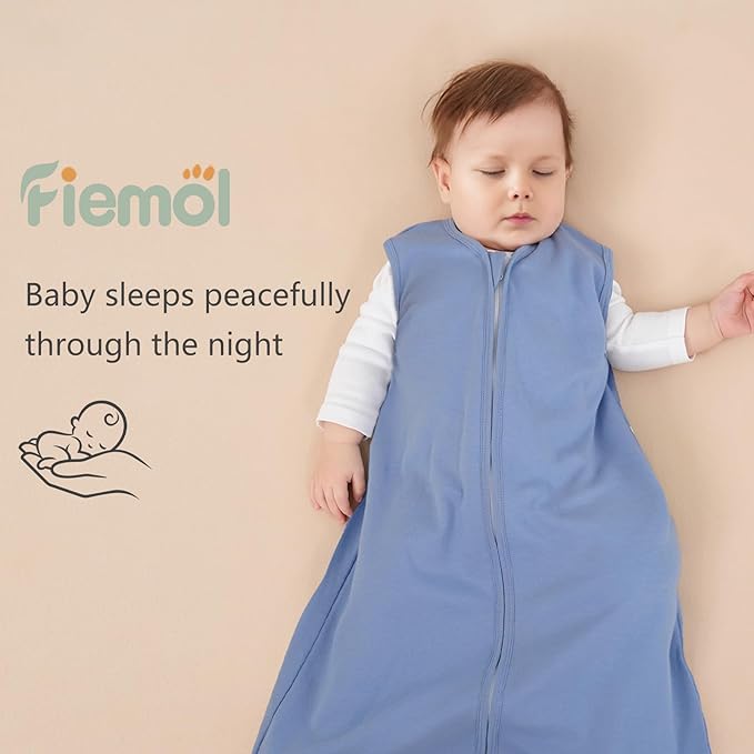 FIEMOL Baby Sleep Sack 18-24 Months, 100% Cotton Sleeping Sack for Newborn and Infant, 3 Pack Baby Wearable Blanket, 0.5 Tog Lightweight Double Zipper Sleep Bag Cyan
