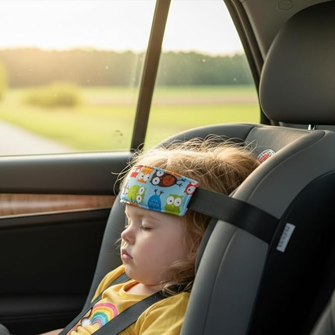 3 Pcs Baby Carseat Head Support,Car Seat Straps Pillow Support Ban,Stroller Neck Relief Strap Headrest,Slumber Sling Sleep Positioner for Toddler Infants Child Children Kids (Dots, Owls, Whales)