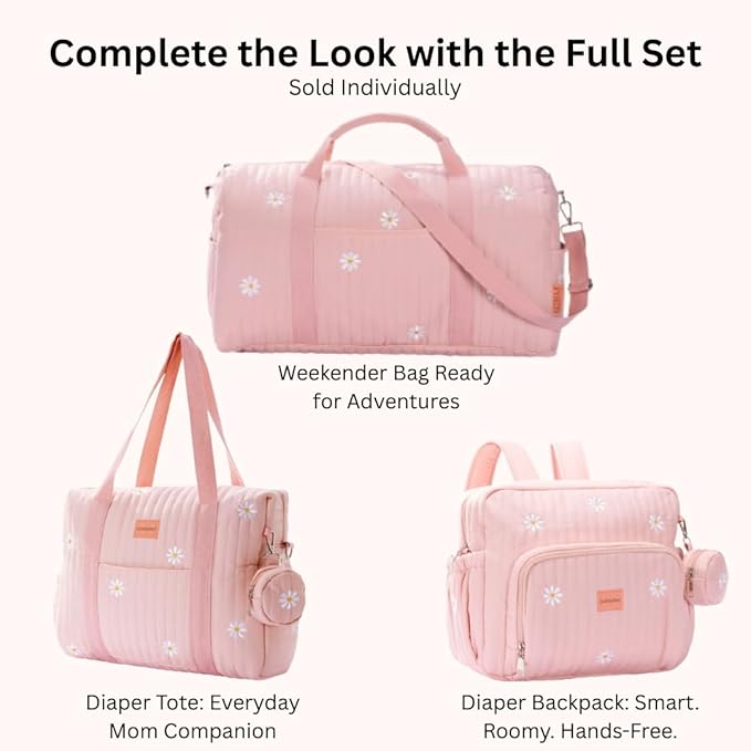 3pc Diaper Bag Tote Set, Hospital Bag for Labor & Delivery, Maternity Travel Bag with Changing Pad & Pacifier Case