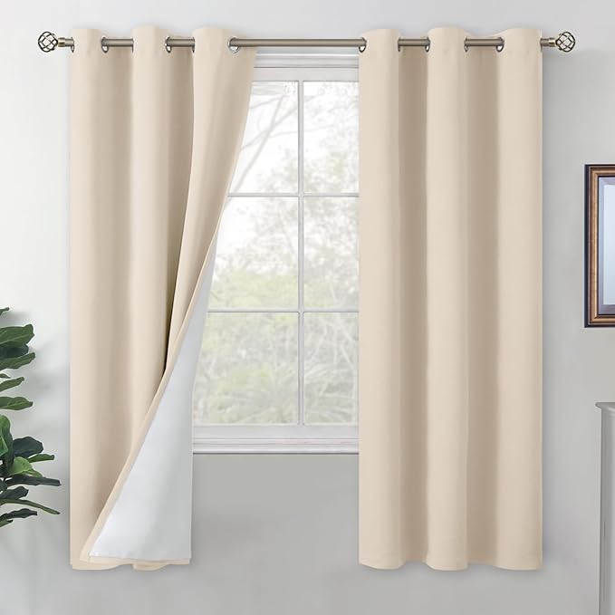 BGment Champagne Blackout Curtains for Bedroom 72 Inch Length, Thermal Insulated Window Curtains Soundproof Room Darkening Curtain Drapes for Living Room, Each Grommet Curtains 42 Inch Wide, 2 Panels