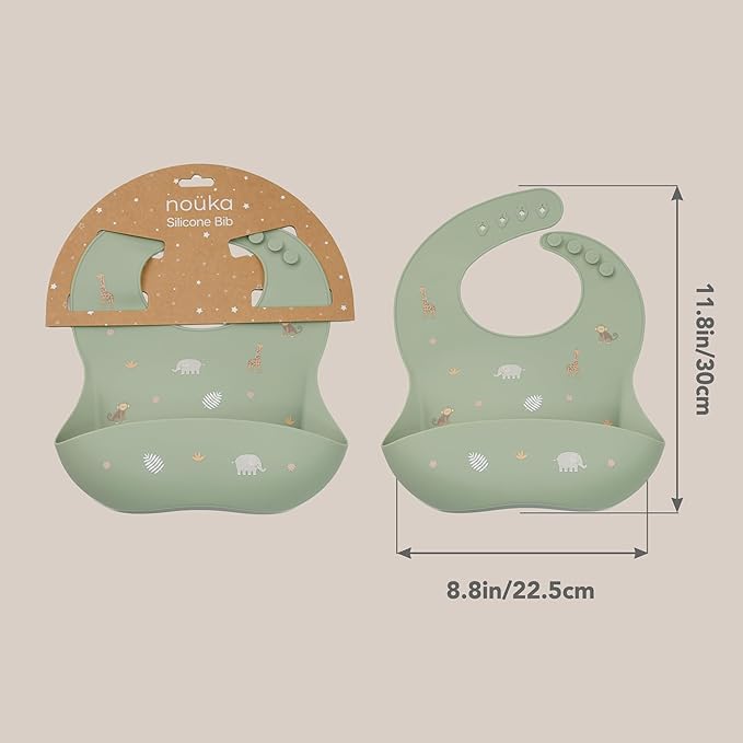 noüka Baby Feeding Bib | 100% Food-Grade Silicone | Comes With A Deep Pocket | Mess Proof & Soft | Dishwasher Friendly