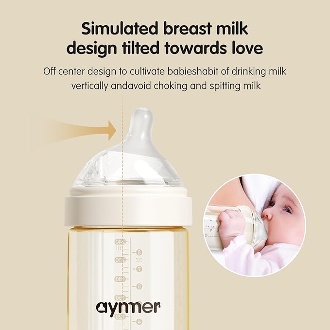 Aynmer Natural Flow Silicone Baby Bottle Nipples for Wide Neck Bottles Level 3, Large Flow (L) Nipple, 6+ Months, 4 Counts (Pack of 1) BPA-Free