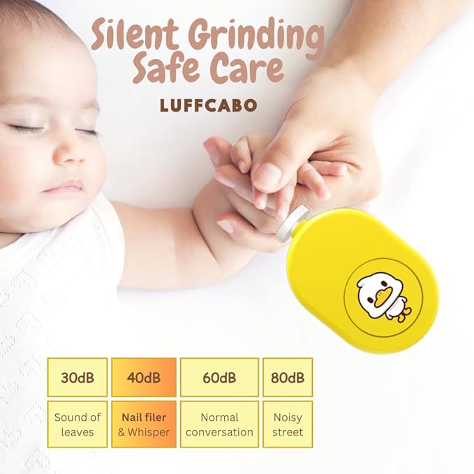 Electric Baby Nail File, Safe and Gentle Electric Baby Nail Trimmer with Interchangeable Pads, Low Noise Newborn Nail File and Baby Nail Buffer, Compact Nail Trimmer for Baby Grooming Kit (Yellow)