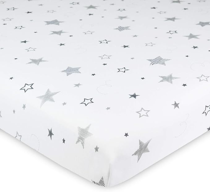 American Baby Company 100% Natural Cotton Fitted Cradle/Bassinet Sheet 36" x 18" - Soft, Breathable & Hypoallergenic Bed Sheet, Super Stars, Neutral for Boys & Girls (Pack of 2)