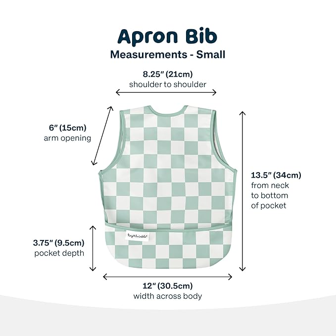Tiny Twinkle Mess Proof Baby Bib for Boys | Waterproof Toddler Bib for Eating | Baby Apron for Feeding, Machine Washable | Perfect Shower Gift (Green Checkers, 2-4Y)