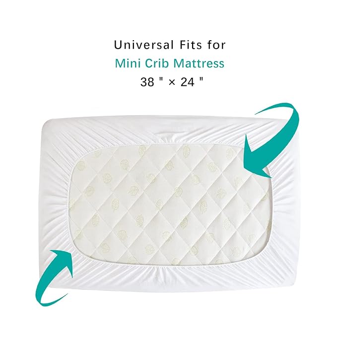 2 Pack Mini Crib Mattress Protector Waterproof Mini Crib Sheets Fitted 38'' x 24'' Skin Friendly & Breathable Sheet Machine Wash (Quilted Improved Thickness)