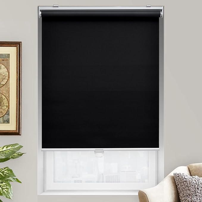 AOSKY Cordless Roller Shades Blackout Blinds for Windows Room Darkening Rolled Up Shades with Spring System, UV Protection Window Shades Door Blinds for Home and Office (36" W x 72" H, Black)