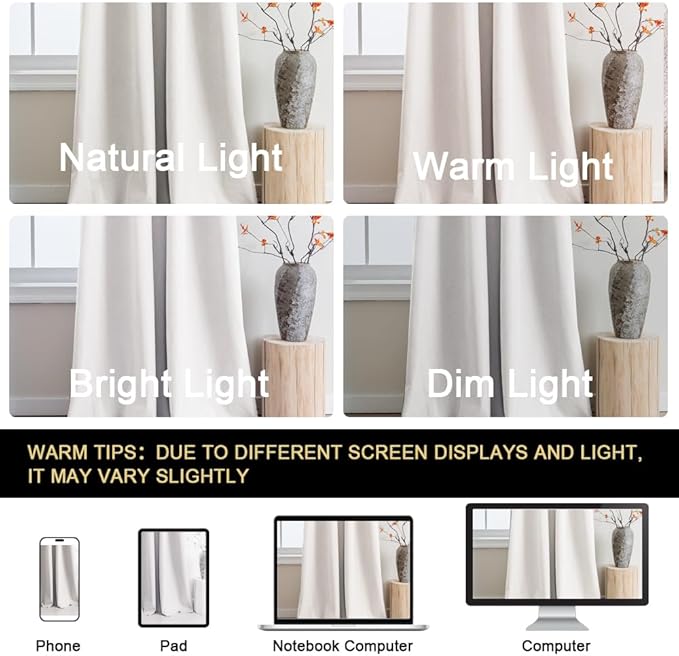 PrinceDeco Blackout Curtains for Bedroom – 100% Light Blocking Thermal Insulated Curtains 63 inch Length, Noise Reducing Energy Saving Drapes for Living Room,Nursery,2 Panels,55" W x63 L,Ivory