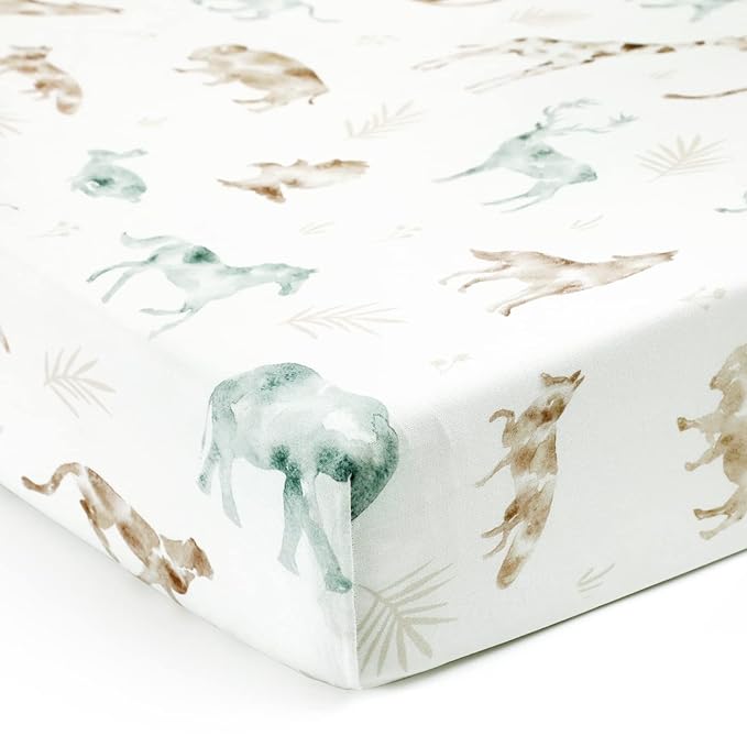 Stretch Ultra Soft Jersey Knit Fitted Crib Sheets Set 2 Pack，Fit All Standard Crib Mattress Pads Safe and Snug, Crib Fitted Sheet for Baby, Stylish African Savannah Animals Pattern