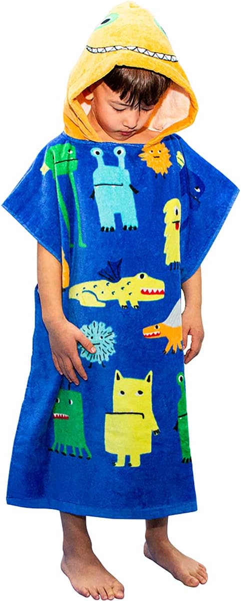 BANGSAUR Kids Hooded Towel Bath Beach Soft Cotton Towels Boys Absorbent Pool Wrap with Hood Baby Toddler Poncho Robe(Monsters,5-9Years/Height:43"-51")