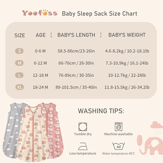 Yoofoss Baby Sleep Sack 6-12 Months Wearable Blanket for Babies 100% Organic Cotton 2-Way Zipper TOG 0.5 Toddler Sleeping Sack 3 Pack, Comfy Lightweight Sleep Sacks