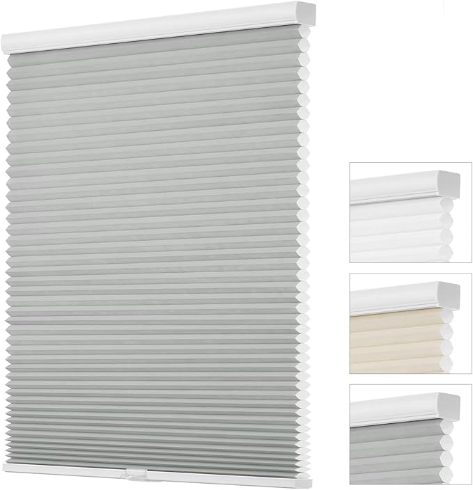 Changshade Cellular Shades Cordless Blinds for Indoor Windows, Honeycomb Blinds Pleated Window Shades Light Filtering for Bedroom, Bathroom, Shade Size 72 inch High 43 inch Wide, Gray
